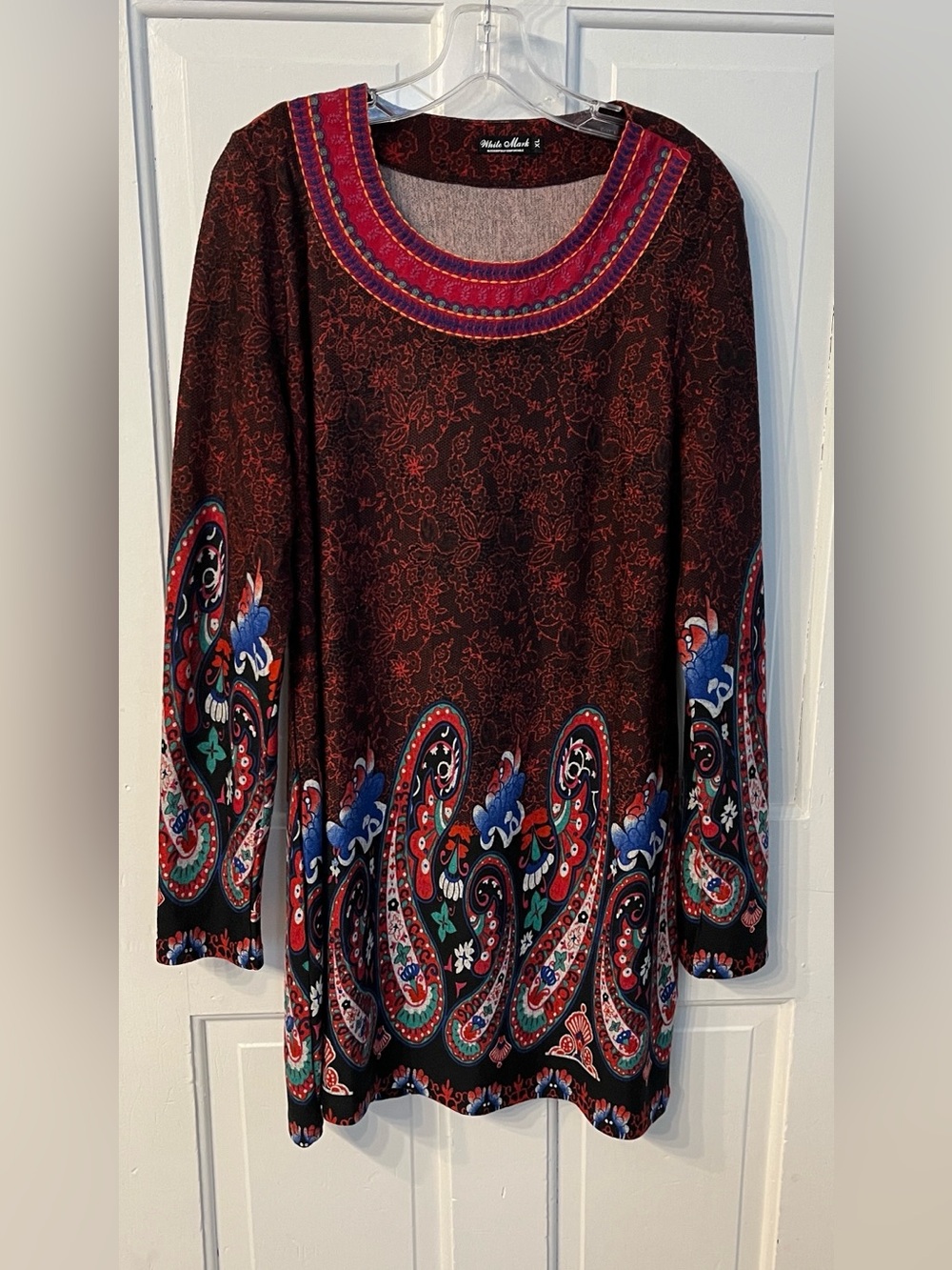 White Mark XL red blue green multicolor Soft Knit Dress Paisley Long Sleeves